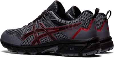 mens trail running hiking shoe dark grey with red accents