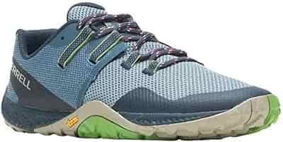 trail running shoe light blue with green sole