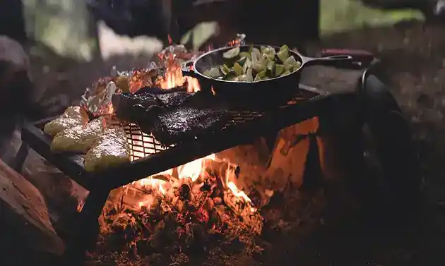 campsite cooking vegetables stir fry