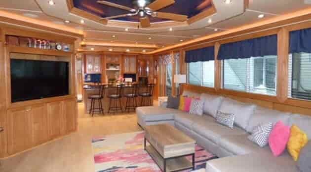 living area in a houseboat